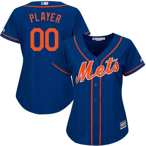 Women New York Mets Majestic Royal Blue Alternate Cool Base Custom MLB Jersey